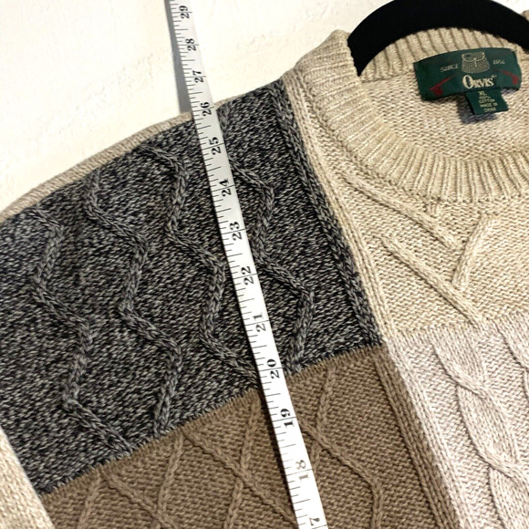 Vtg Orvis Dad Fisherman Sweater Cable Knit Color Block Crew Pullover Cotton XL - Picture 11 of 11